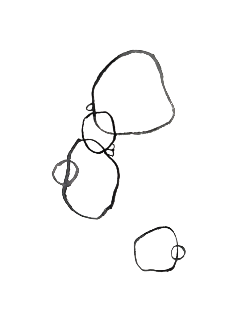 Abstract black ink doodles: looping, interconnected spirals on a white background, resembling freeform sketches